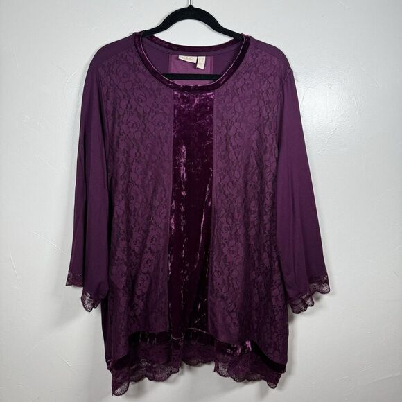 Logo Lavish Purple Velvet Lace Shirt Long Sleeve Size 2X Whimsy Goth Dark - Picture 1 of 16